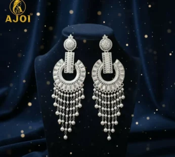 Silver-Tone Pearl Tassel Statement Earrings for Festive Wear