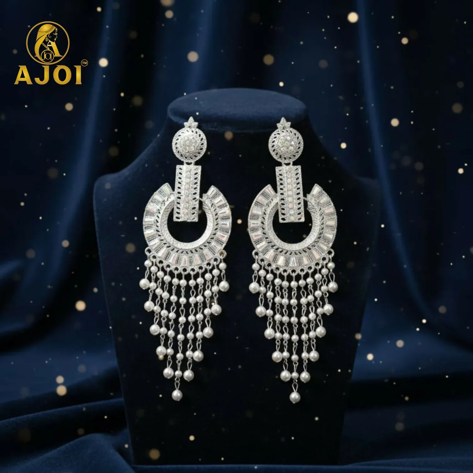 Premium Silver-Tone Pearl Tassel Statement Earrings for Festive Wear - Buy Online at Alikart