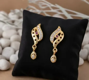 Star Cut Pattern Gold Finish Earrings With Crystal Detailing And Teardrop Charm