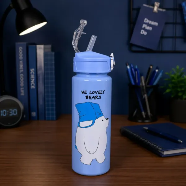 Kids Water Bottle – Cute Bear Print with Flip Lid for Easy Hydration