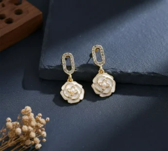 Luxury Korean Style Gold Plated Flower Drop Earrings for Women & Girls