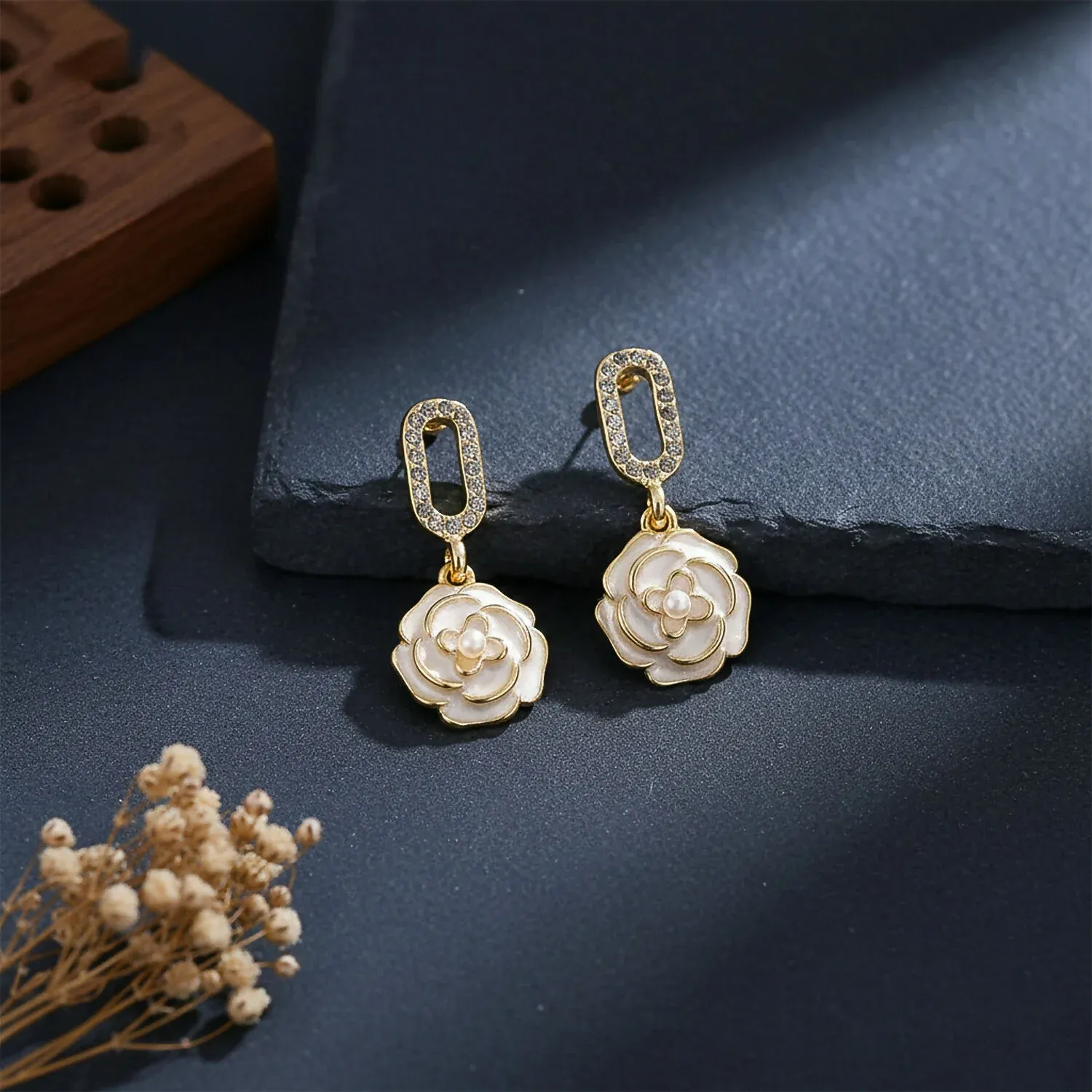 Premium Luxury Korean Style Gold Plated Flower Drop Earrings for Women & Girls - Buy Online at Alikart