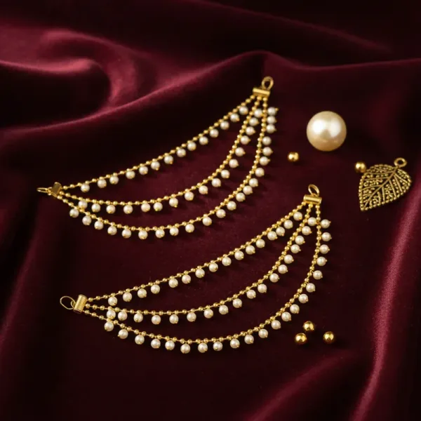 Traditional 3 Line Pearl Drop Kaan Chain with Gold Finish