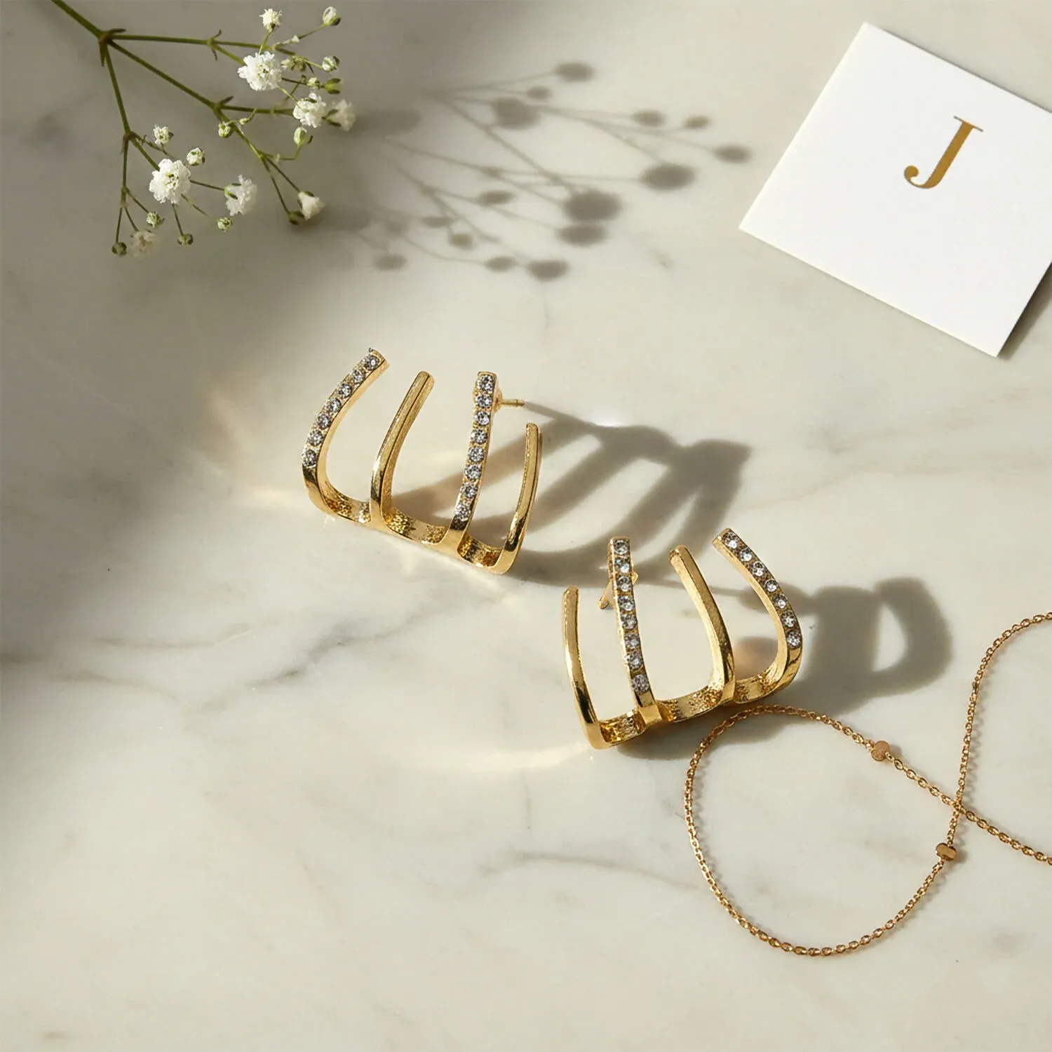 Gold Finish Multi Loop Stone Studded Designer Earrings for Women - Detailed Feature View 2