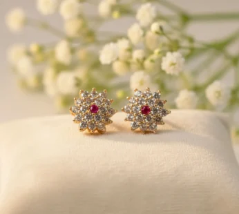 Floral CZ Stud Earrings with Center Stone for Daily & Party Wear