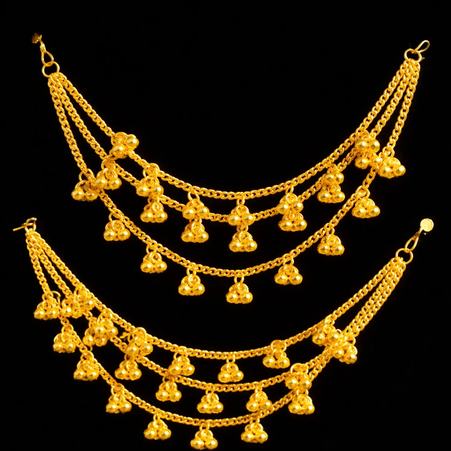 Traditional Gold-Tone Layered Anklet Set Festive Wear Dangling Charm Anklet Pair - Detailed Feature View 2