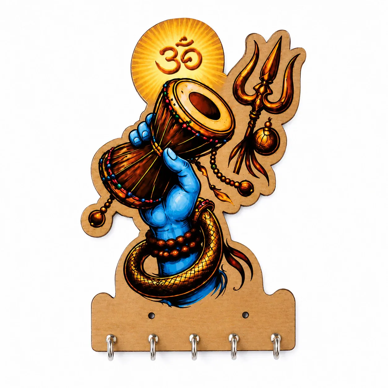 Mahadev Wooden Key Holder – Elegant Wall Mount with 5 Hooks - Detailed Feature View 2