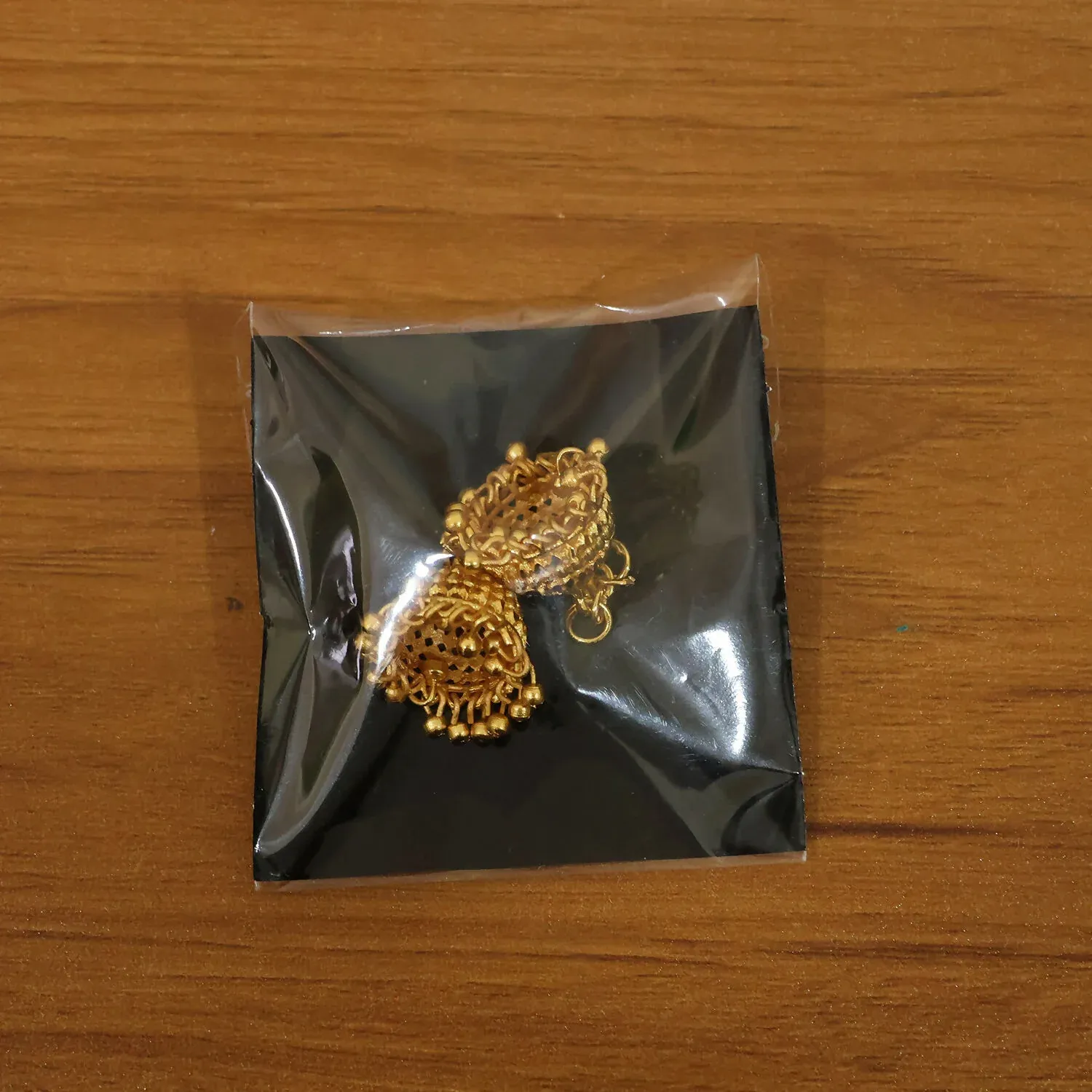 Classic Gold-Plated Jhumka with Layered Dome and Bead Detailing - Detailed Feature View 5