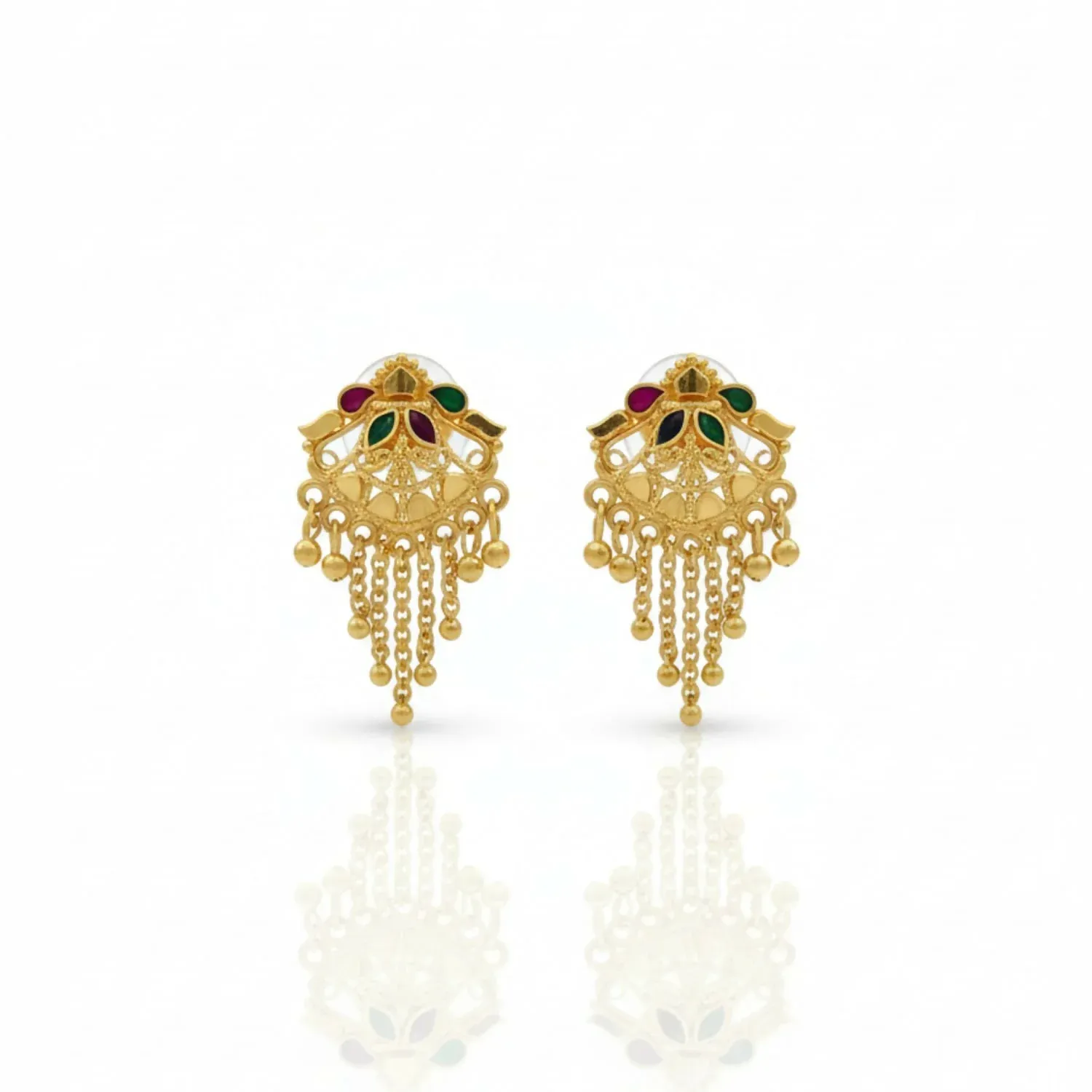 5 Line Side Latkan Golden Earrings with Mina for Women & Girls – Fancy Gift - Detailed Feature View 3
