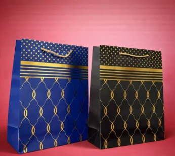 Elegant Blue & Gold Design Gift Paper Bag with Handle 1 Piece