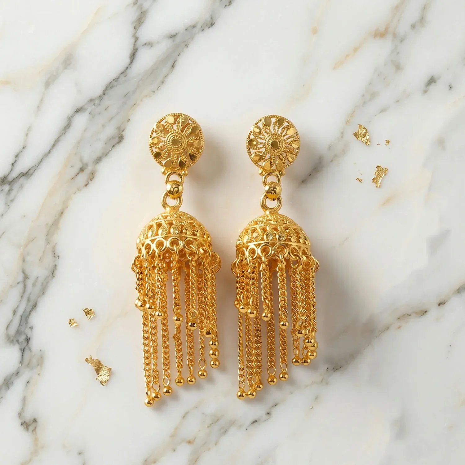 Golden Chain Tassel Jhumka Earrings - Stylish Party Jewellery for Women - Detailed Feature View 2
