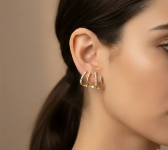Gold Finish Multi Loop Stone Studded Designer Earrings for Women