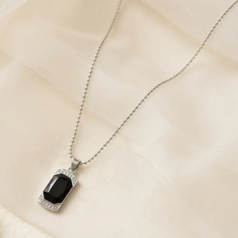 Premium Elegant Black Onyx Pendant Necklace with Stylish Crystal Frame - Buy Online at Alikart