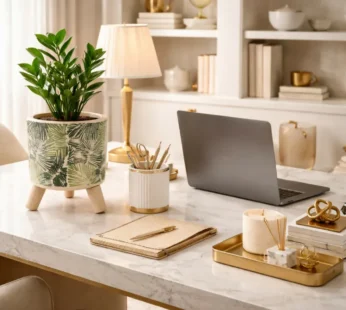 Ceramic Planter Pot with Wooden Stand Decorative Plant Holder