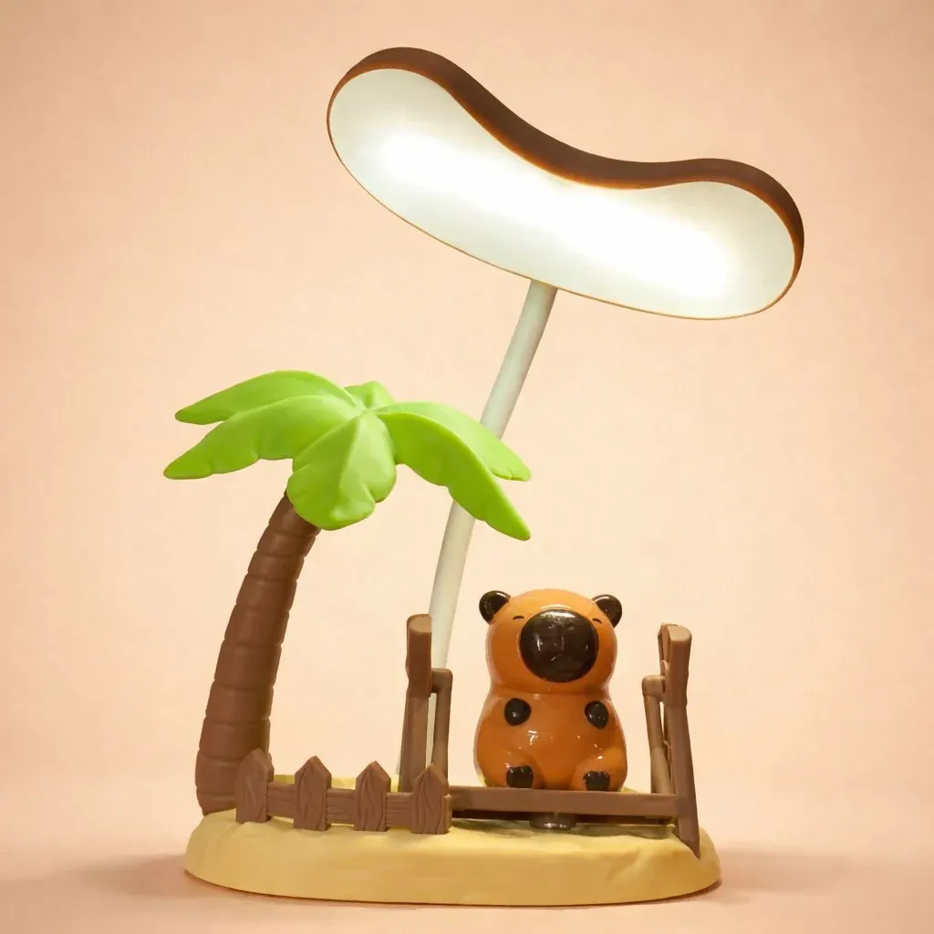 Kids Cartoon Desk Lamp with Cute Bear & Palm Tree Study Light - Detailed Feature View 1