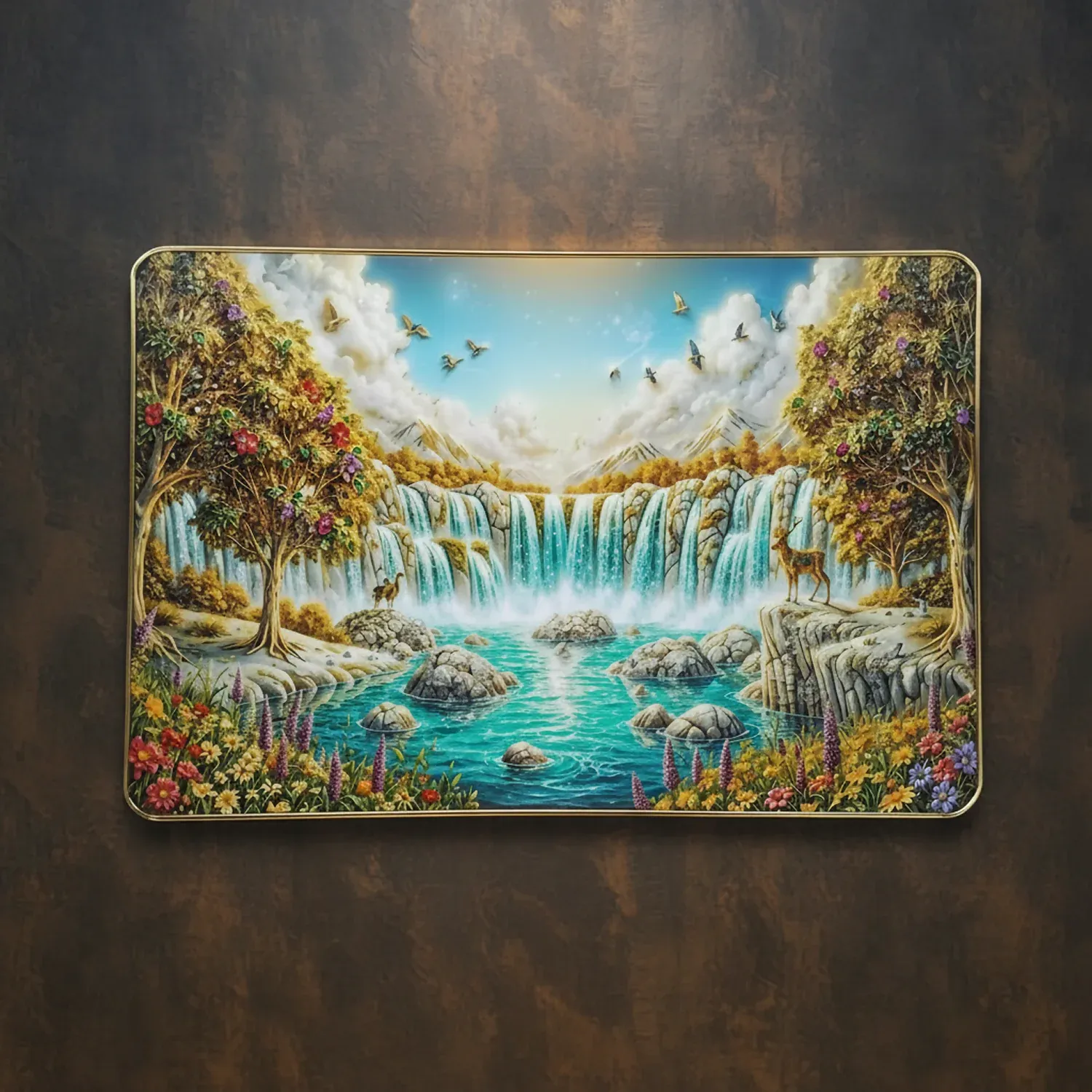 Premium 3D Waterfall Wall Décor with Golden Frame - Detailed Feature View 5