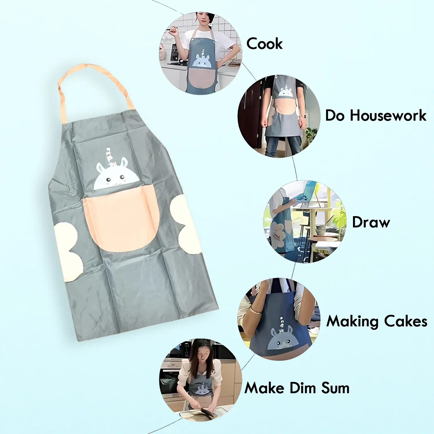Cartoon Animal Kitchen Apron – Durable with Front Pocket - Detailed Feature View 5