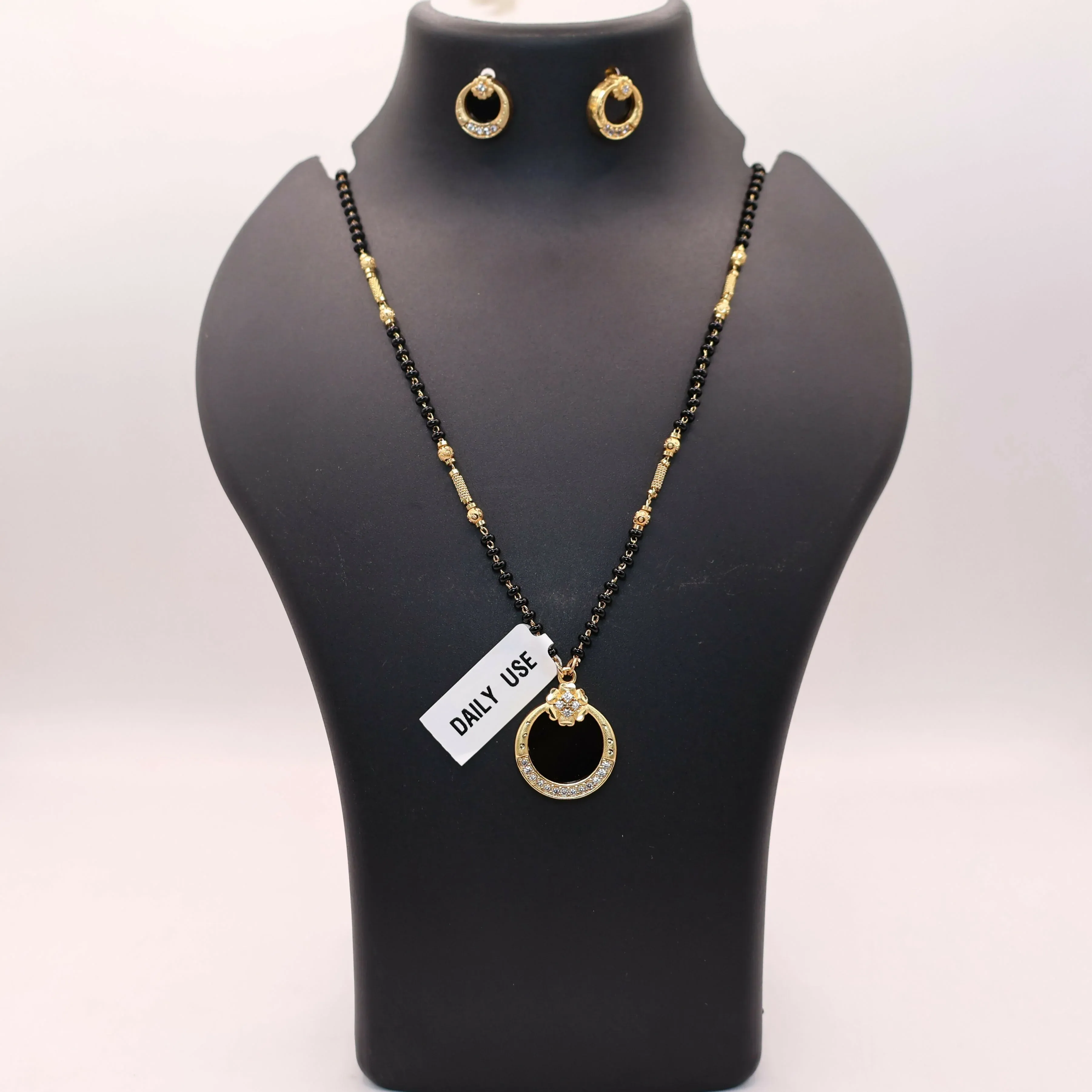 Elegant Gold Plated AD Mangalsutra Set with Earrings - Detailed Feature View 2