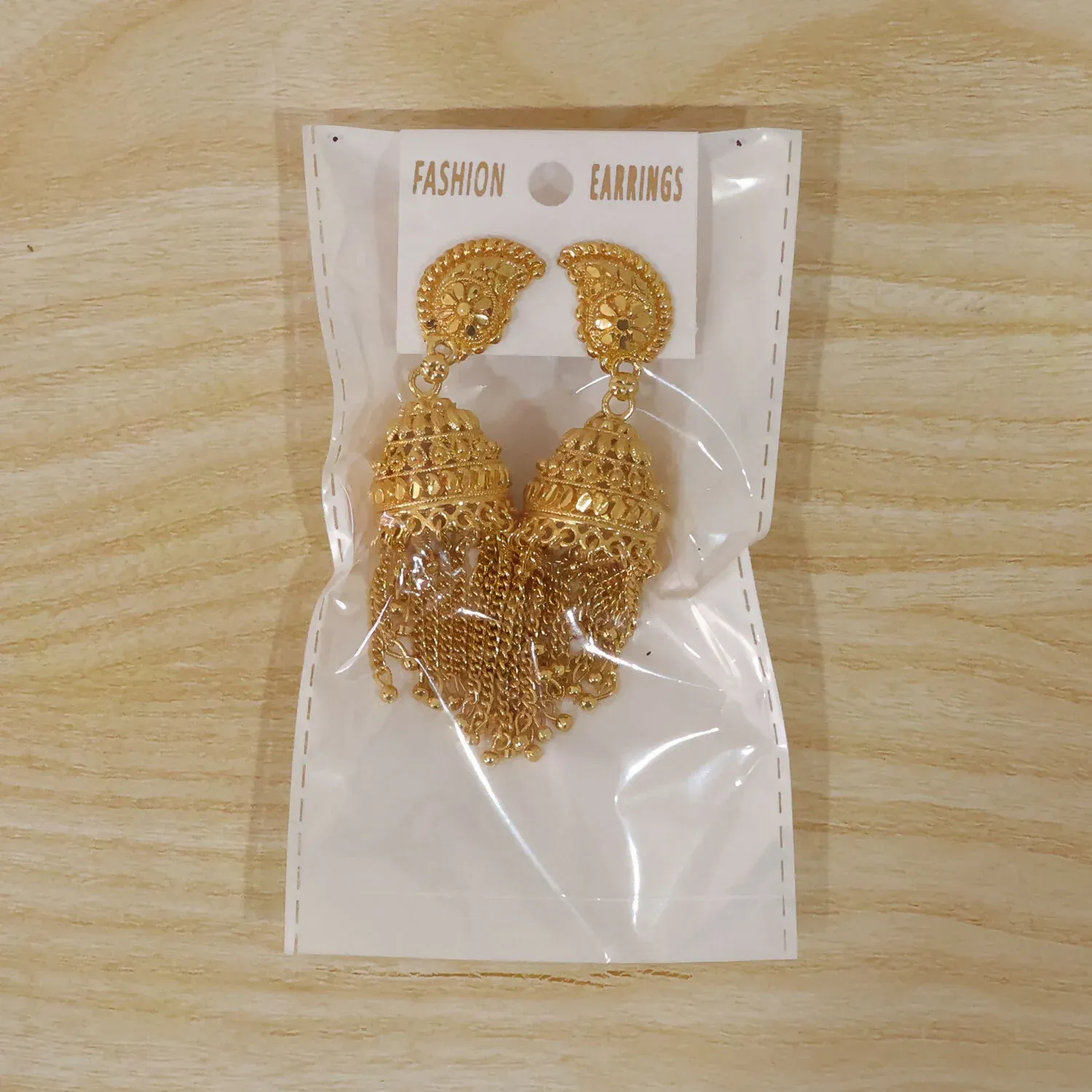 Gold-Plated Jhumka Earrings with Pearl Drops and Chain Detail - Detailed Feature View 6
