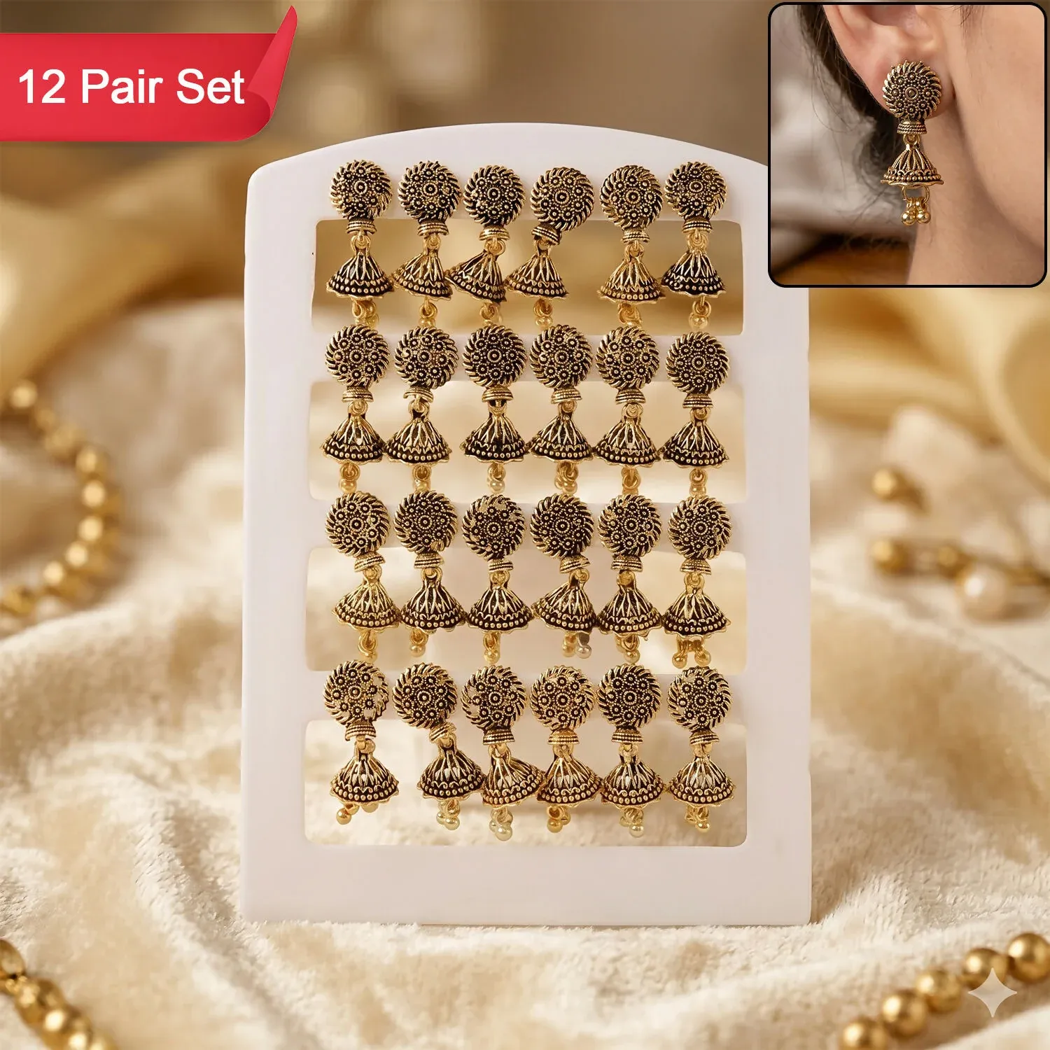 Premium 12 Pair Oxidised Square Jhumka Earrings Set - Traditional Jewellery - Buy Online at Alikart