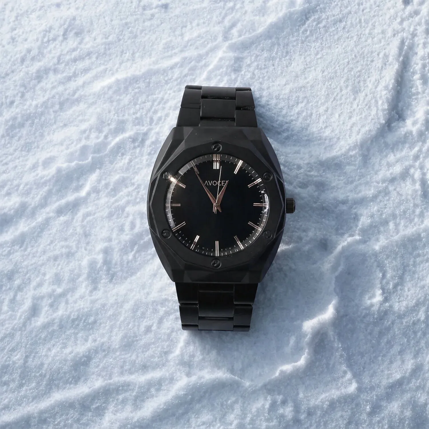 Premium Luxury Matte Black Analog Watch with Geometric Dial Design & Metal Strap - Buy Online at Alikart