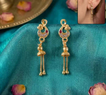 Gold-Plated Stone Studded Hanging Chain Earrings for Women