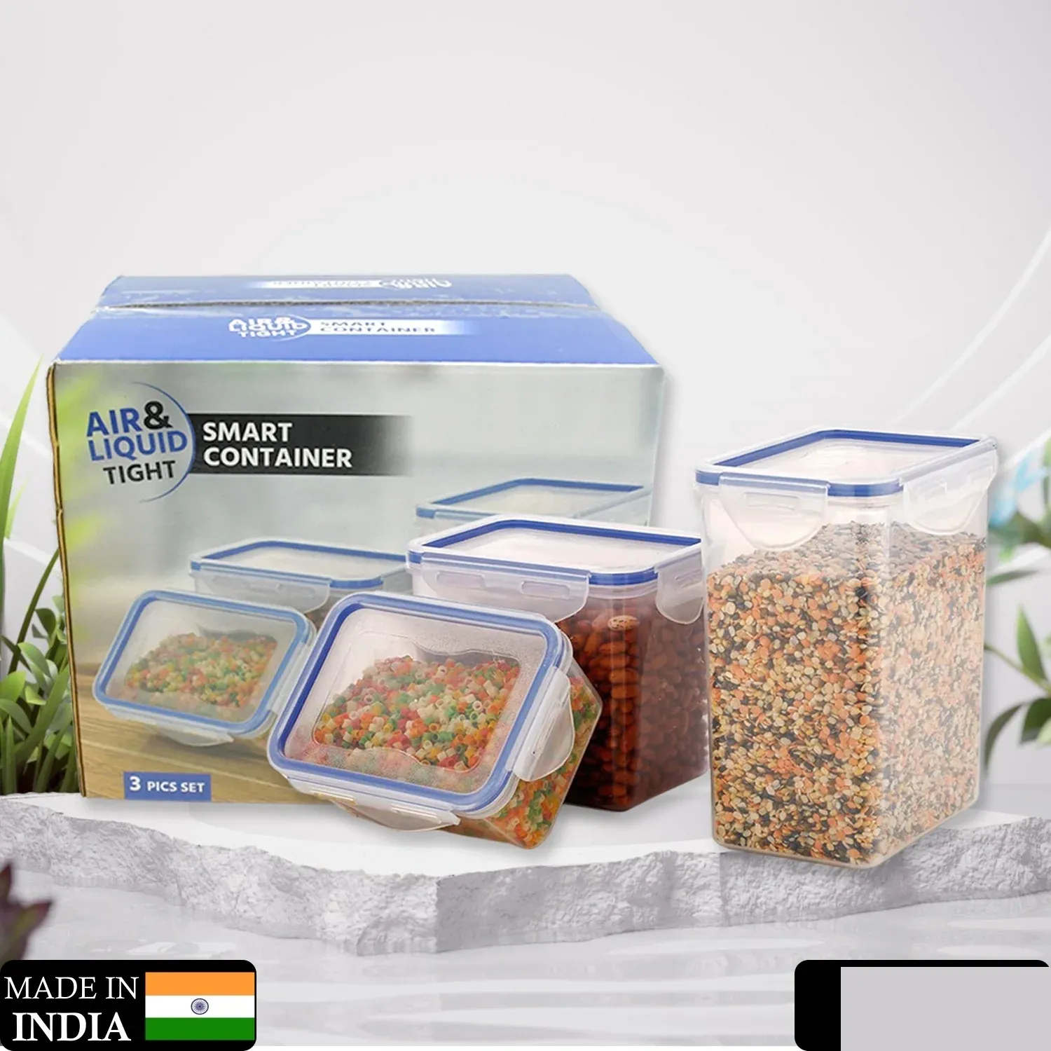 Premium Set of 3 Airtight Rectangular Food Storage Containers with Lids - Buy Online at Alikart