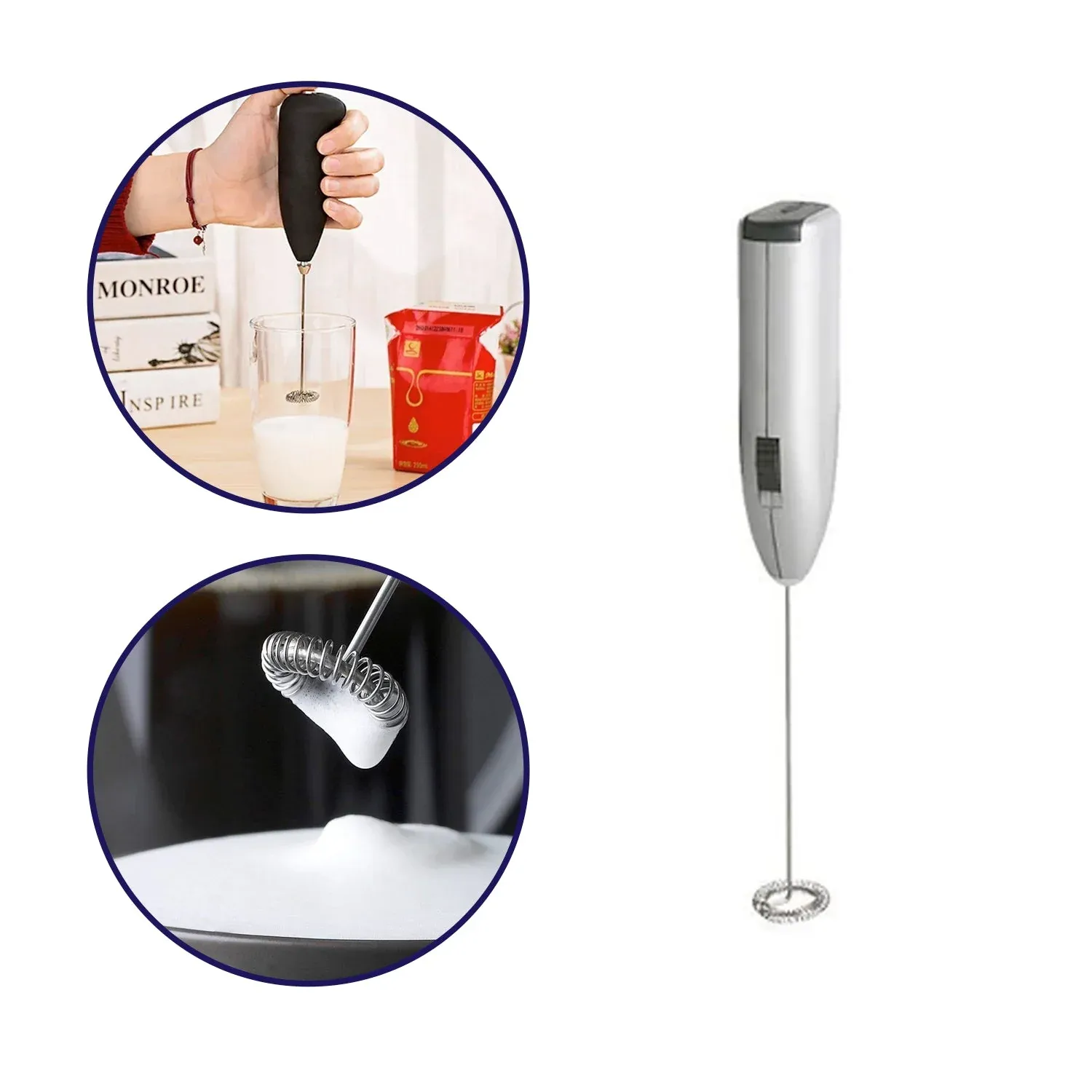 Electric Handheld Milk Wand Mixer Frother Latte Coffee Hot (Battery Not Included) - Detailed Feature View 3