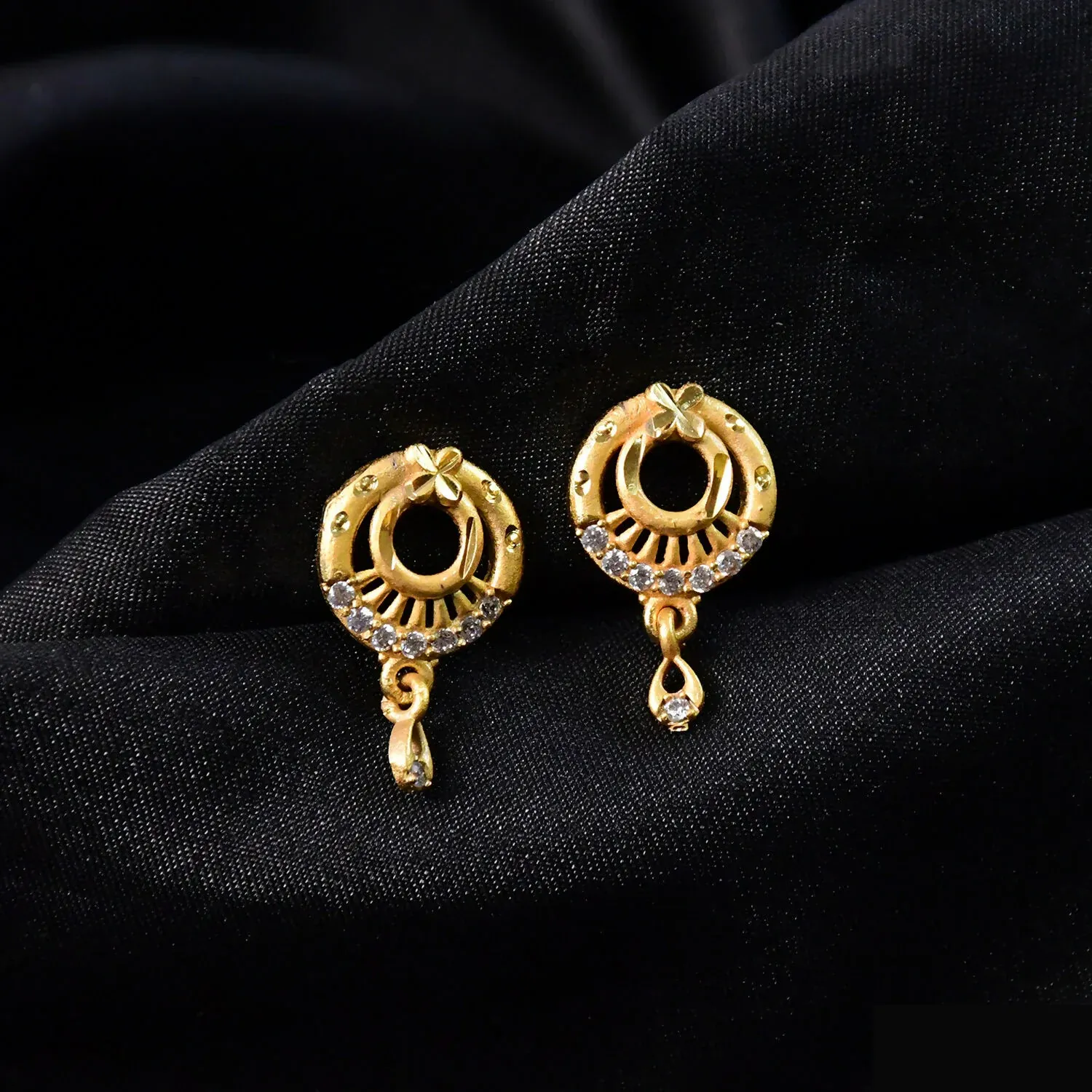 Elegant Circular Drop Earrings with Crystal Accents – Classic Party Wear - Detailed Feature View 1