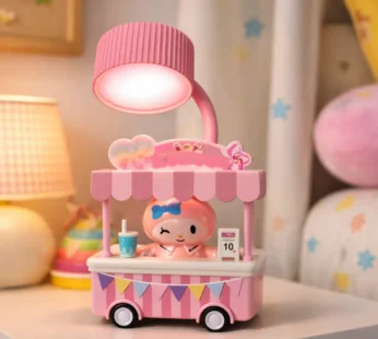 Cute Ice Cream Cart Night Lamp with Flexible Neck Desk Light for Kids Room