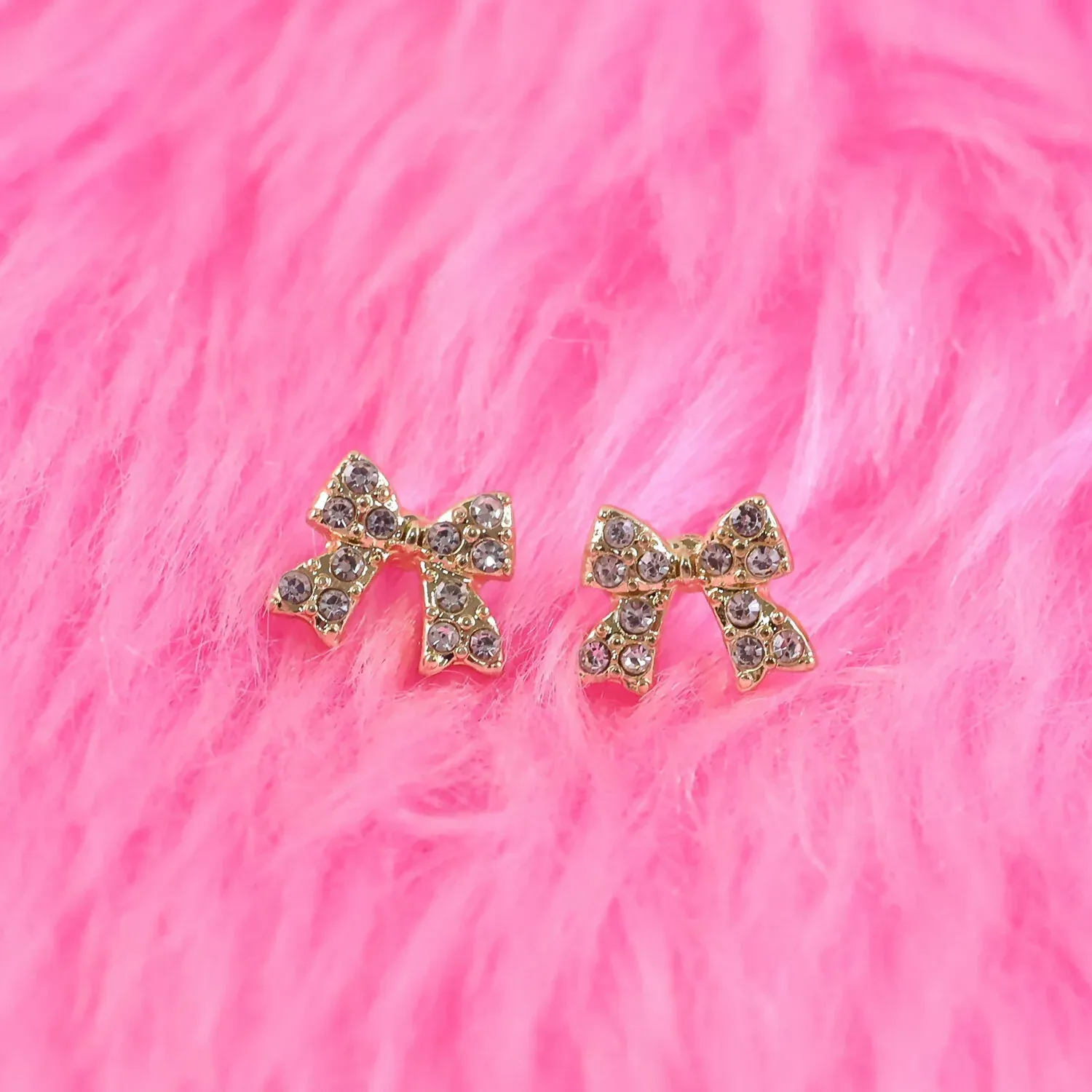 Crystal Bow Stud Earrings for Women – Gold Plated Rhinestone - Detailed Feature View 3