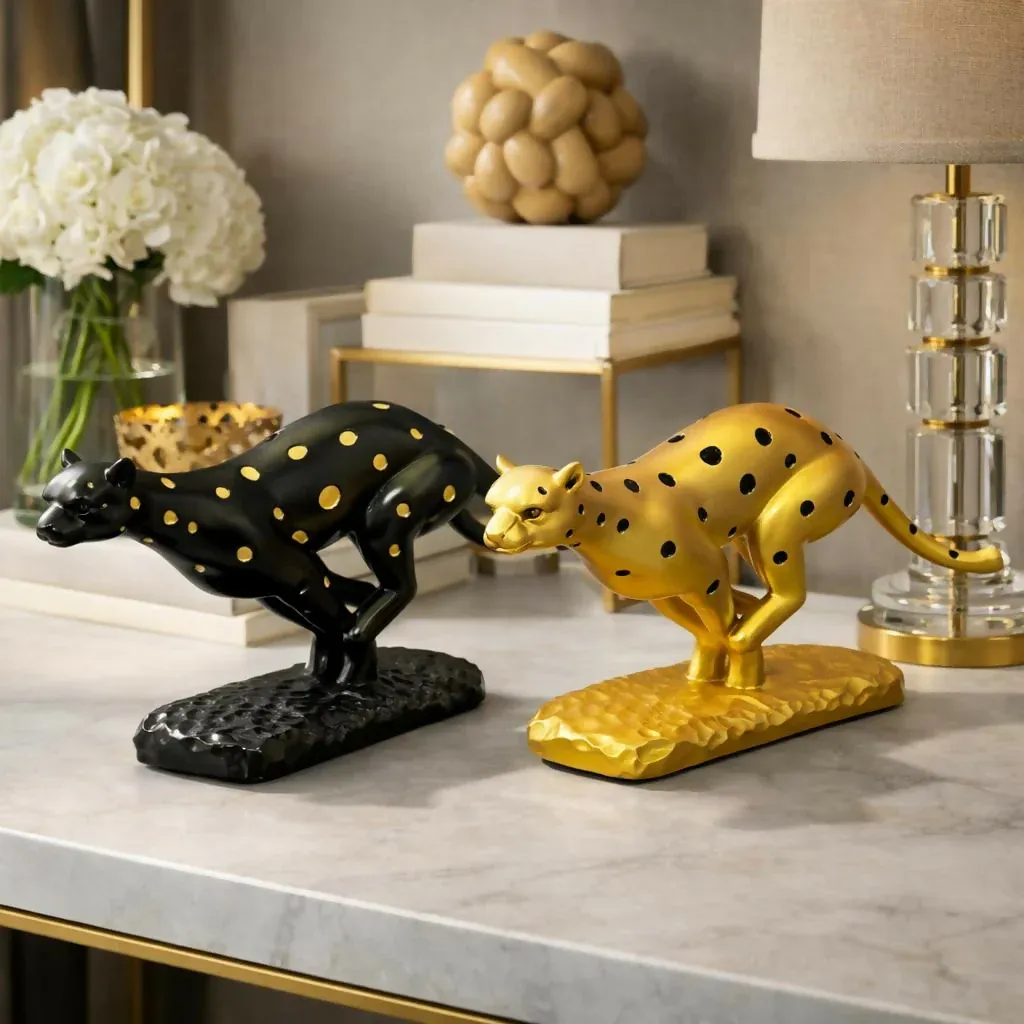 Running Leopard Showpiece Statue - Elegant Home & Office Decor - Detailed Feature View 3