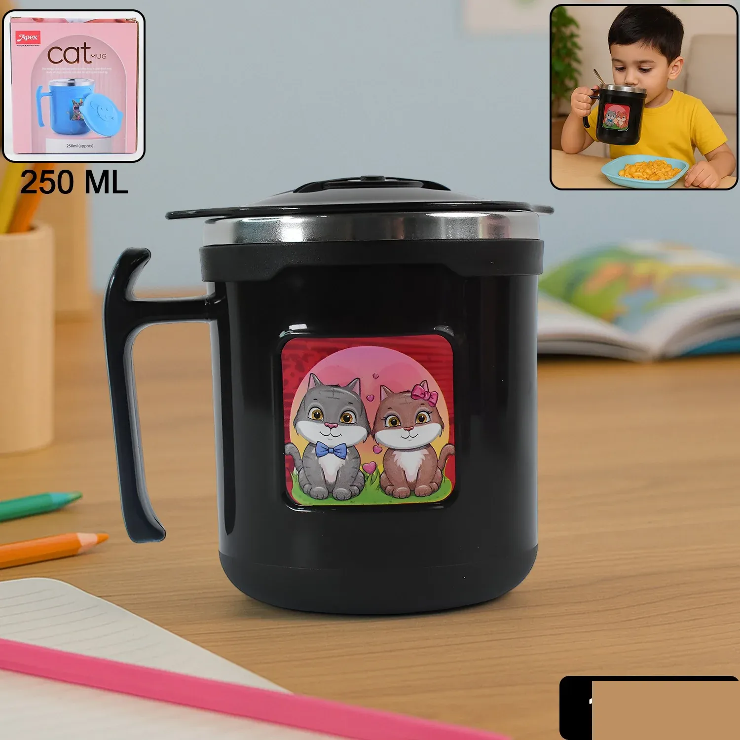 Cat Mug – 250 ml Insulated Stainless Steel for Kids & Gifting - Detailed Feature View 1