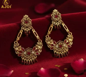 Vintage Maroon Floral Chandbali Earrings with Maroon Enamel Accents