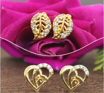Gold Plated AD Stud Earrings Combo: Heart & Leaf Designs for women and girls Combo Pack of 2