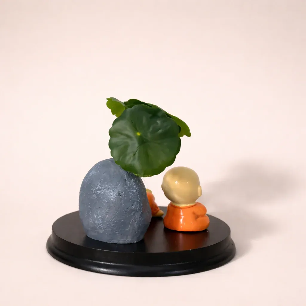Zen Monk Showpiece with Lucky Money Frog & Mini Planter — Home & Office Decor(ANY COLOR) - Detailed Feature View 2