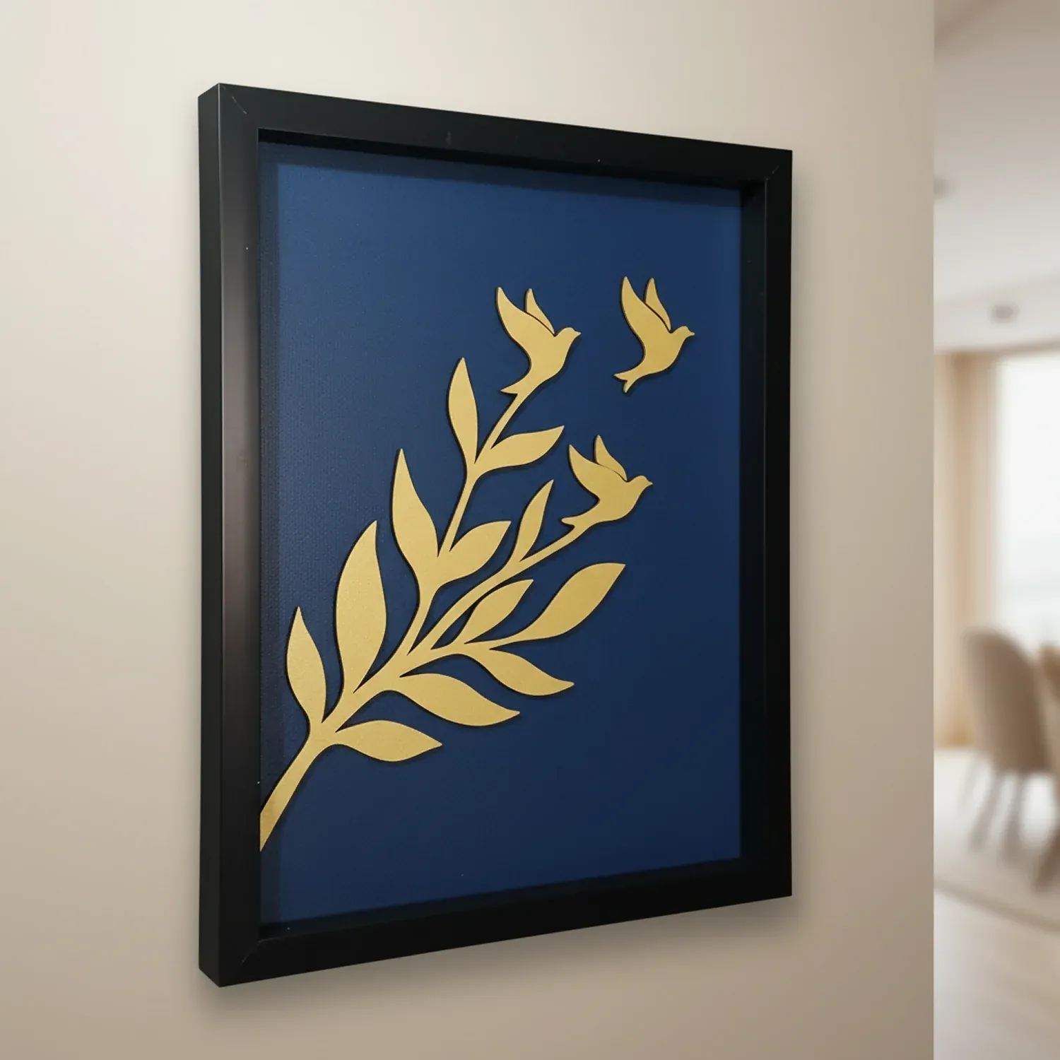 Luxury 3D Leaf & Birds Wall Art Frame | Modern Minimalist Wooden Wall Decor - Detailed Feature View 2