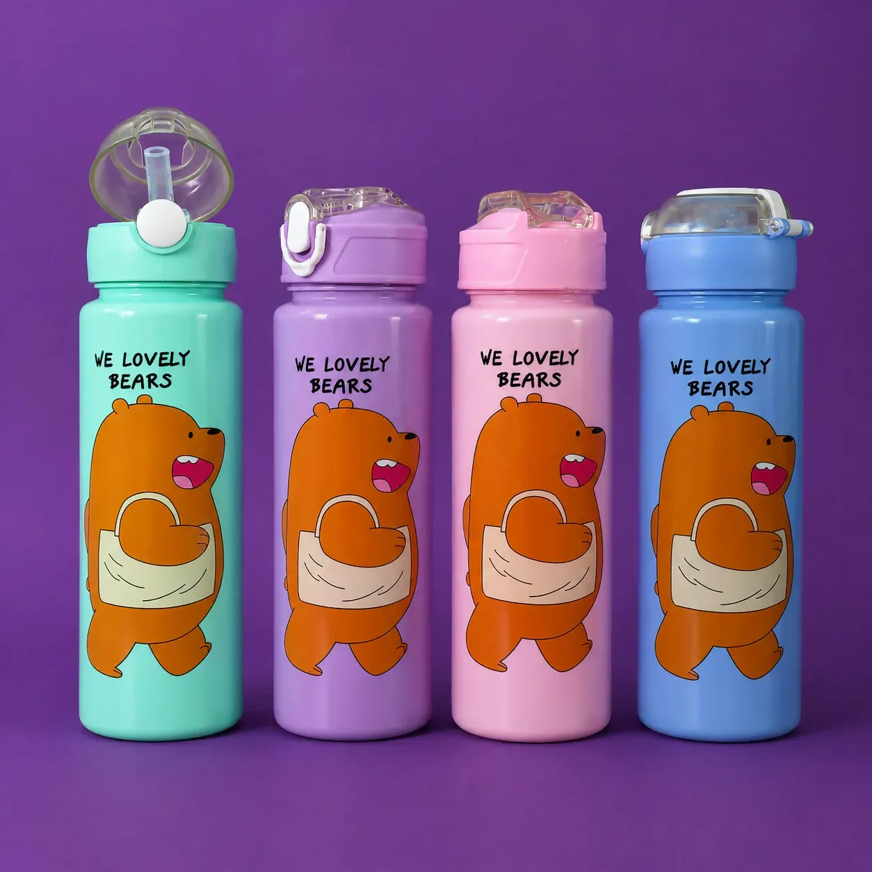 Kids Water Bottle – Fun Bear Design with Straw & Leakproof Lid - Detailed Feature View 5