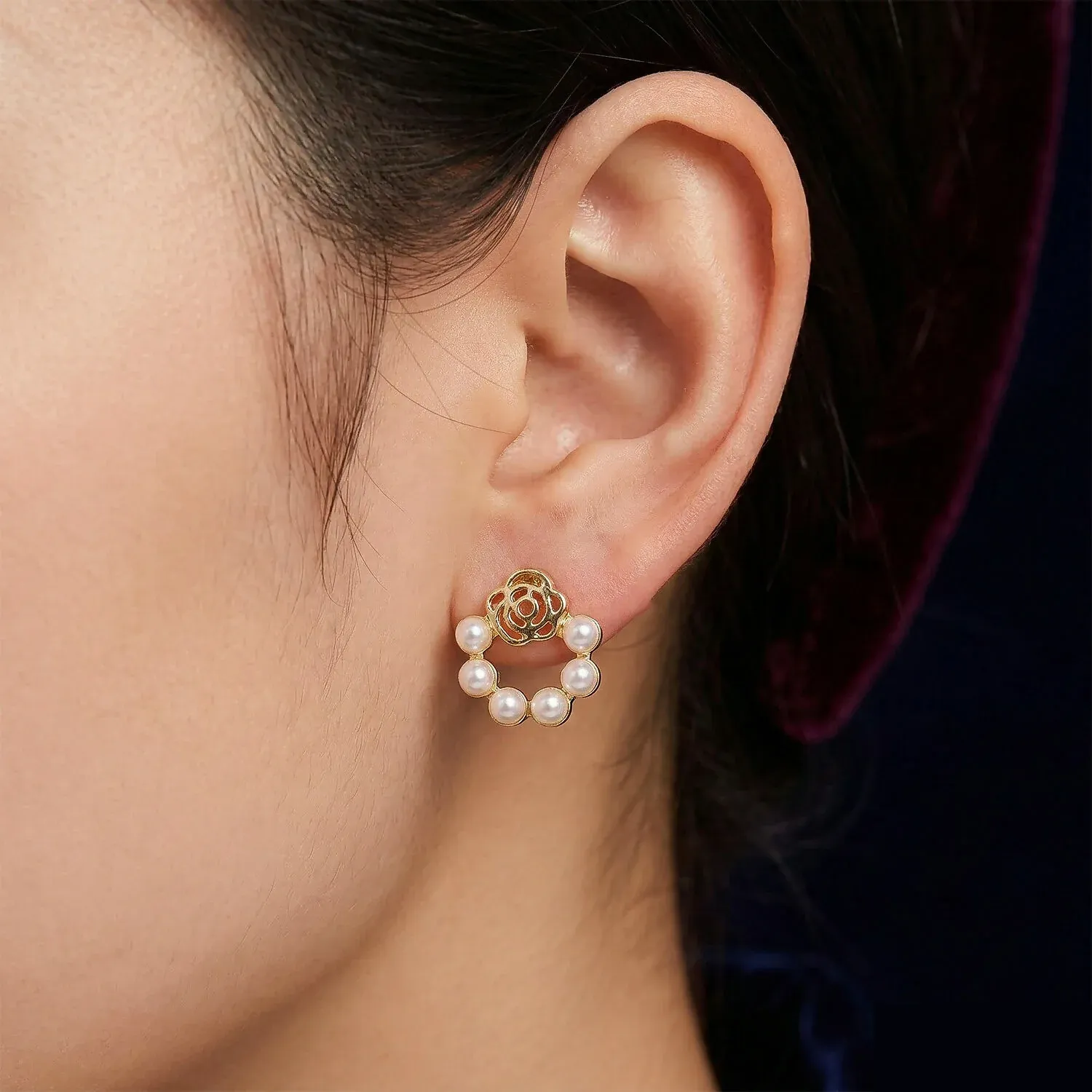Korean Rose-Garden Pearl Wreath Studs For Girls And Women - Detailed Feature View 2