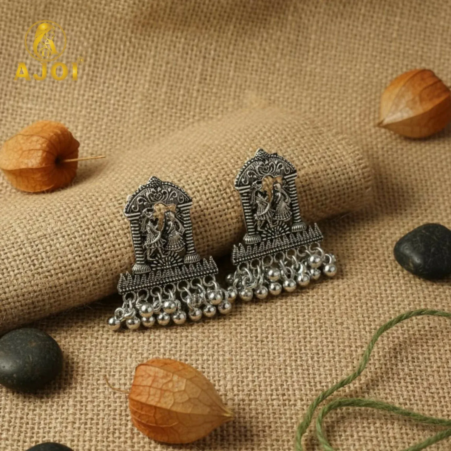 Handcrafted Radha Krishna Design with Ghungroo Drops - Detailed Feature View 4