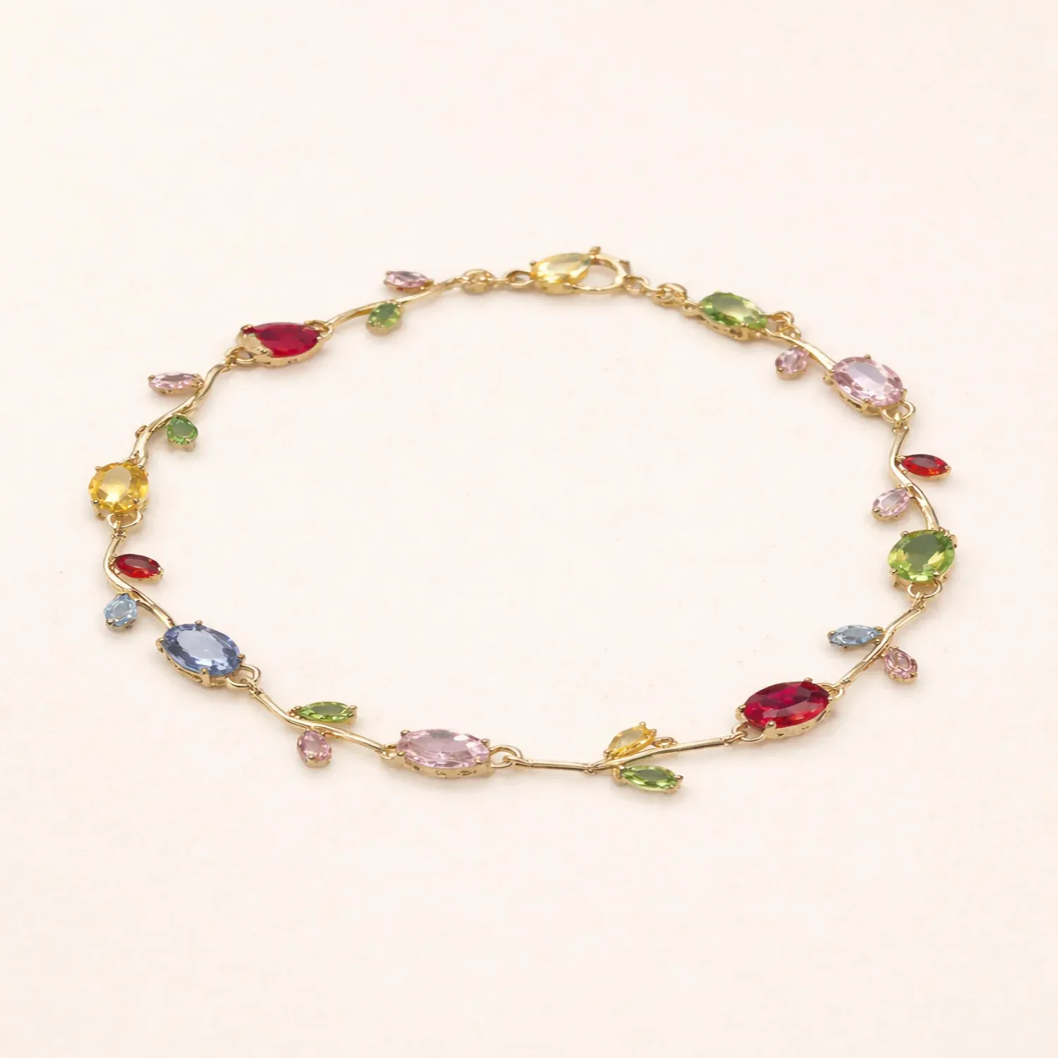 Gold-Plated Tulip Crystal Lava Stone Bracelet for Women & Girls - Detailed Feature View 1