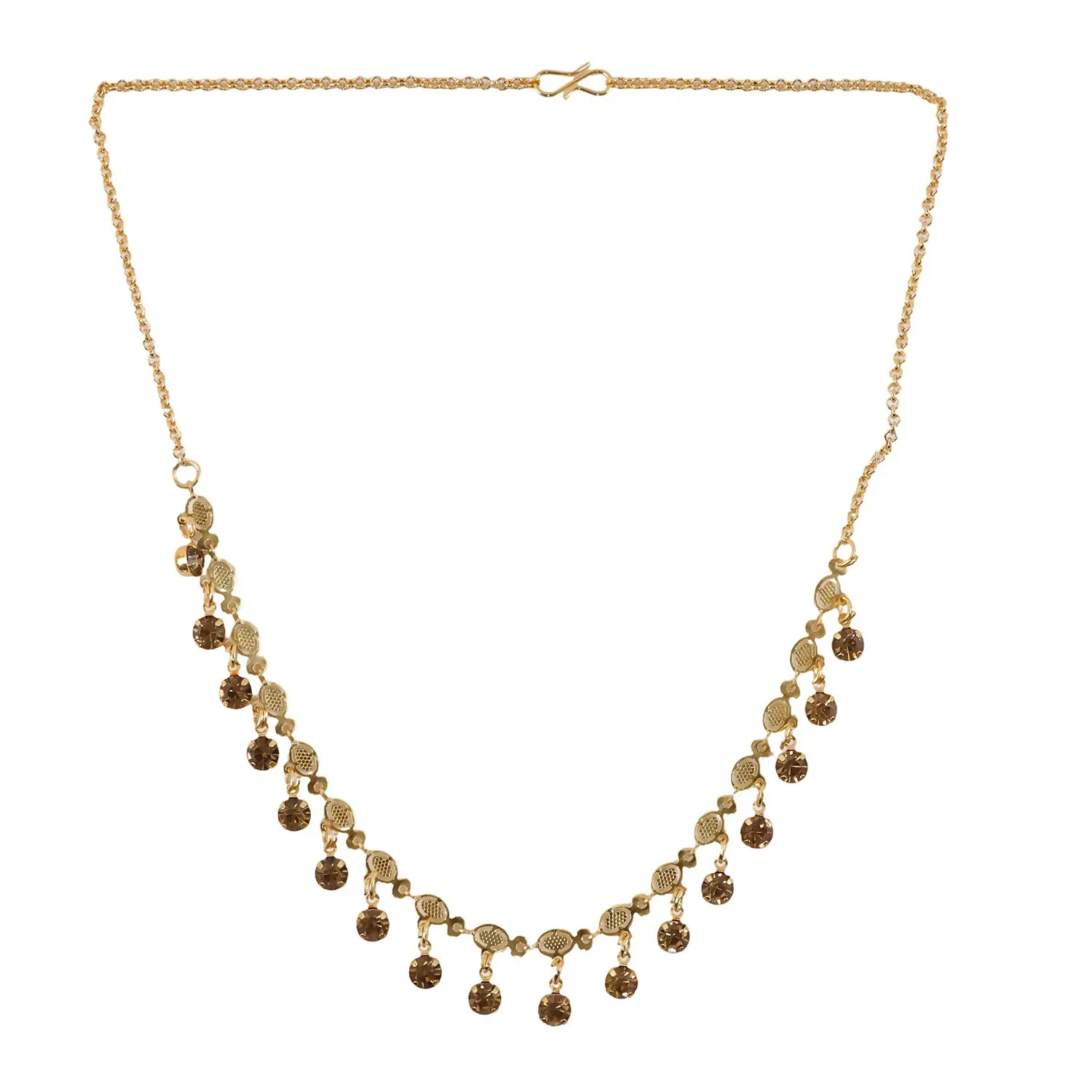 Gold Tone Beaded Drop Necklace with Elegant Fringe Design - Detailed Feature View 4