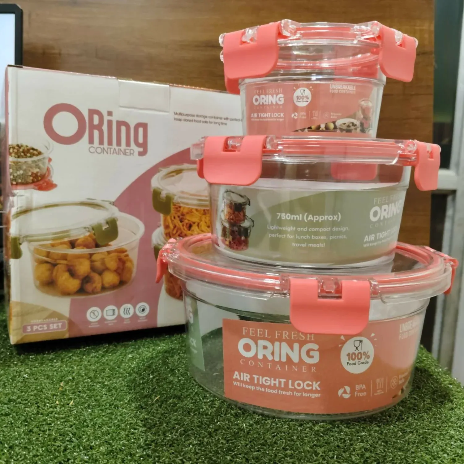 Oring Food Containers with Air-Tight Seal – Microwave & Freezer Safe Set of 3 - Detailed Feature View 3