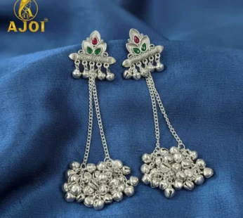 Premium Oxidised Silver Ghungroo Chain Earrings with Traditional Statement Design