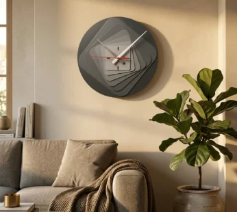 Modern 7-Layer Grey Wooden Wall Clock | Silent Sweep Quartz Home Decor