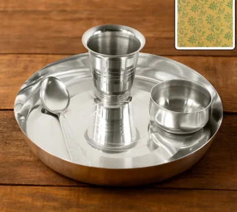 Stainless Steel Pooja Thali Set – Complete 4-Piece Dining Set