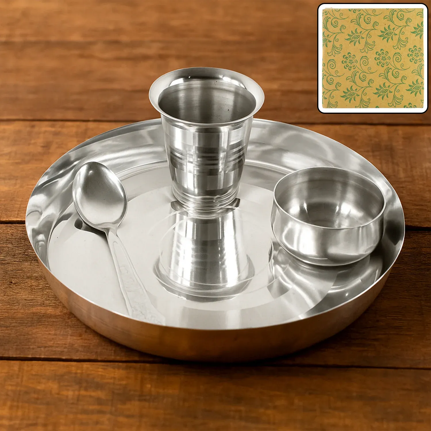 Premium Stainless Steel Pooja Thali Set – Complete 4-Piece Dining Set - Buy Online at Alikart