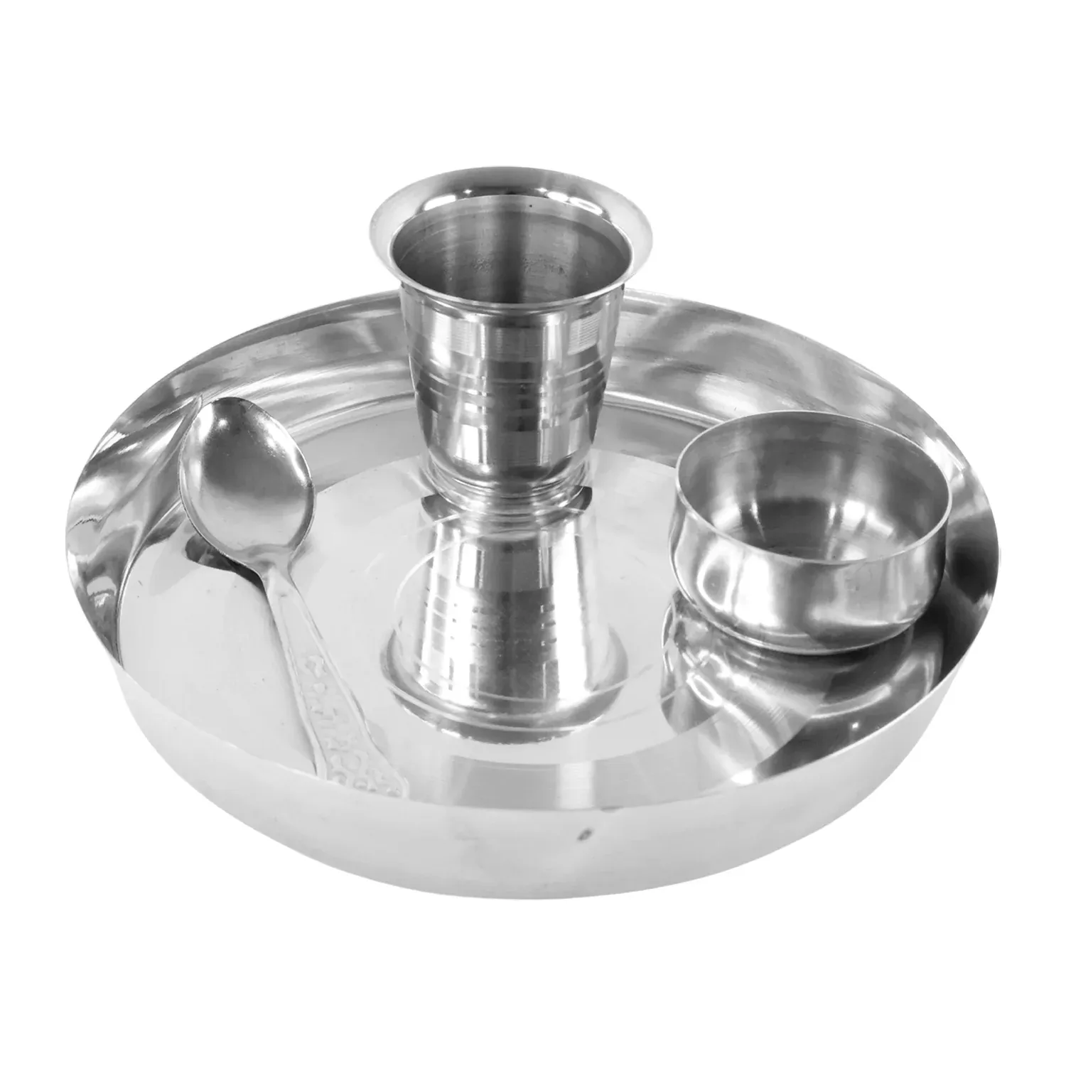 Stainless Steel Pooja Thali Set – Complete 4-Piece Dining Set - Detailed Feature View 4