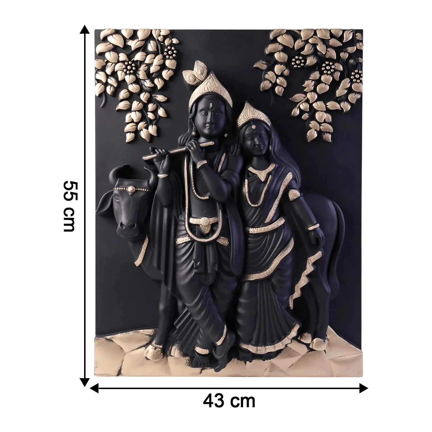 Radha Krishna 3D Wall Art Frame Black & Gold Spiritual Decor - Detailed Feature View 4