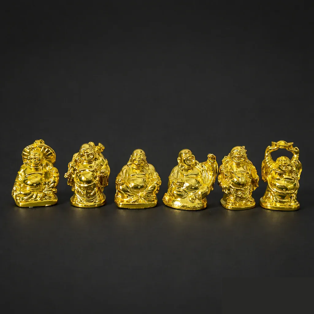 Laughing Buddha Idol Set of 6 for Home & Office Decor - Detailed Feature View 2